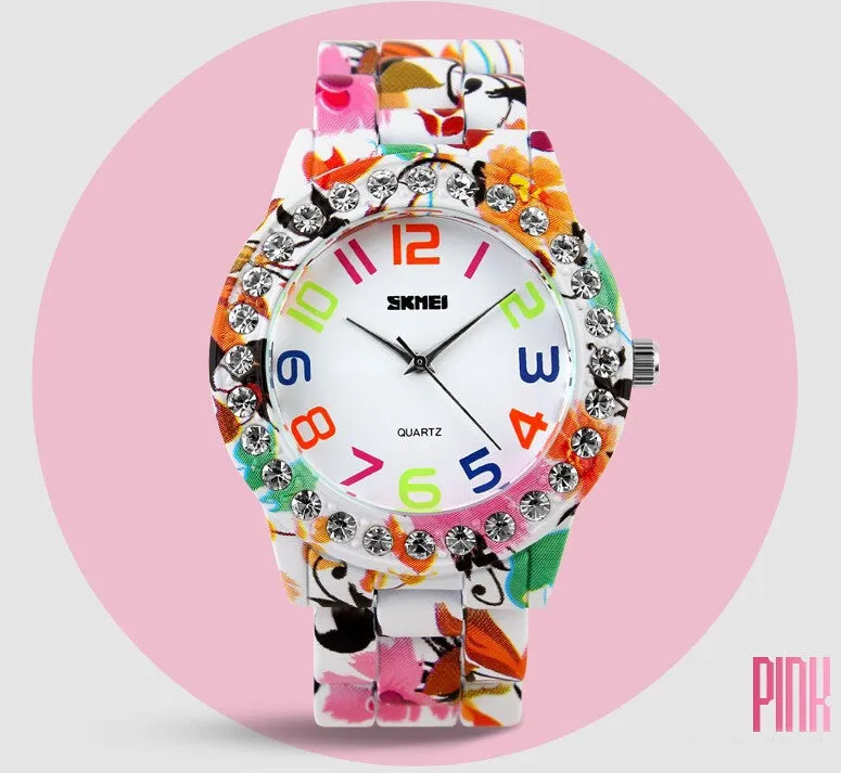 Women's Watches Luxury Brand Casual Quartz Watch Women Dress Wristwatch Female Flower Alloy Case