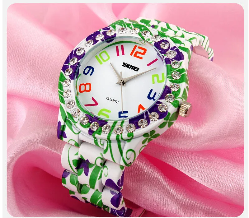 Women's Watches Luxury Brand Casual Quartz Watch Women Dress Wristwatch Female Flower Alloy Case