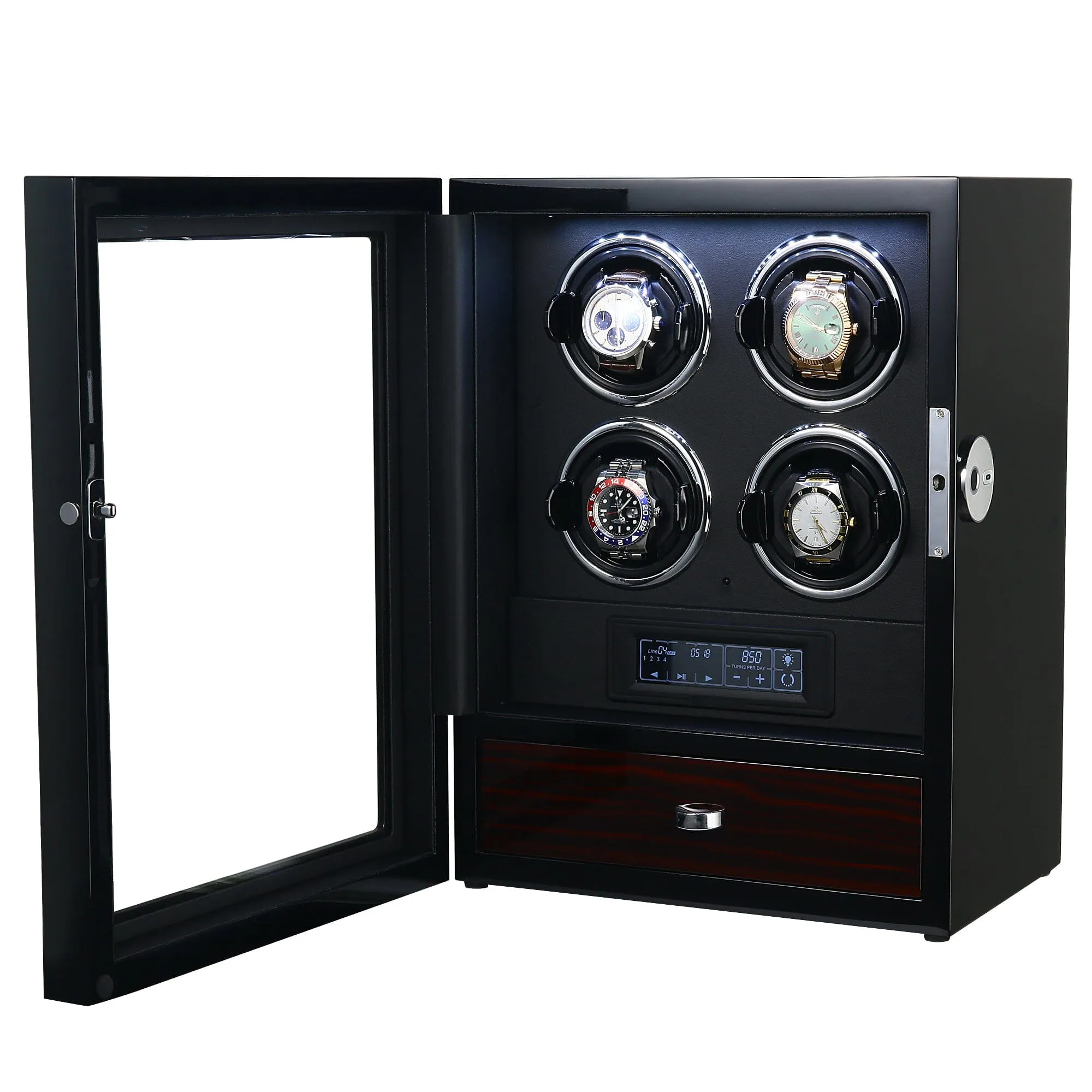 Yarra Quad Watch Winder for 4   Drawer with Fingerprint Lock